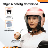 Carbinic open face helmet - vibrant pink design for women
